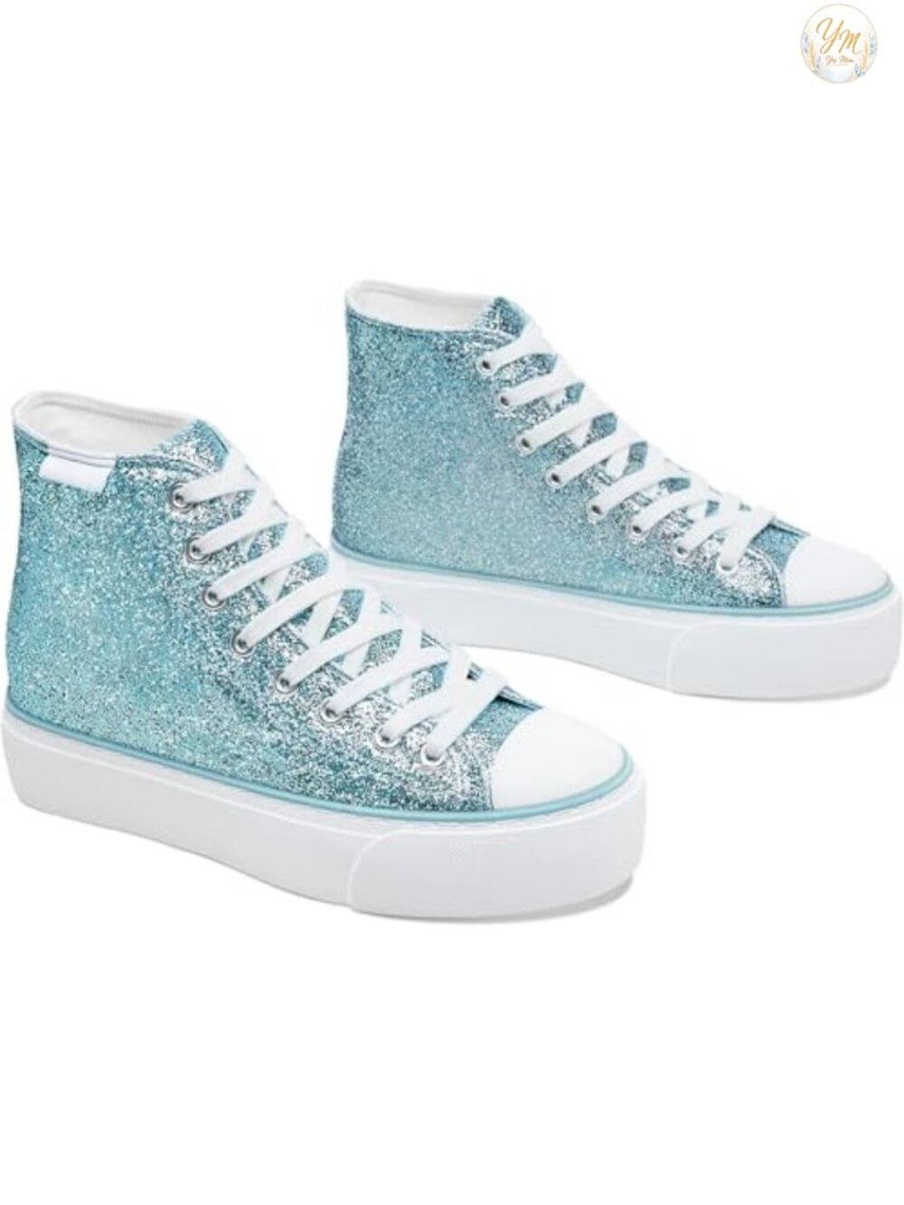 Sparkly Glitter Platform High Top Sneakers for Women, Comfortable Cute Fashion